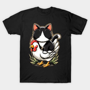 Riding Tuxedo Cat On A Chicken T-Shirt